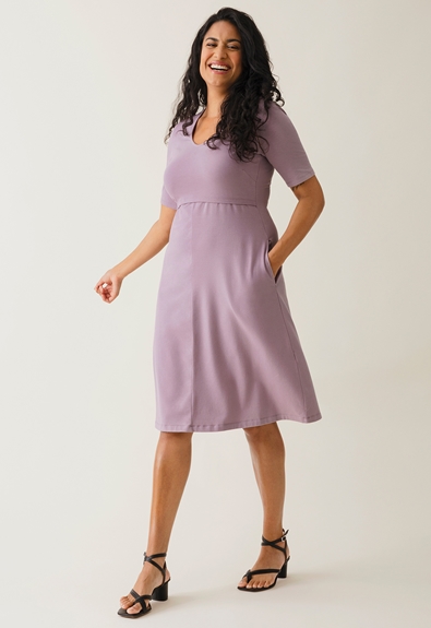 A shaped nursing dress short sleeve - Lavender - L (1) - Maternity dress / Nursing dress