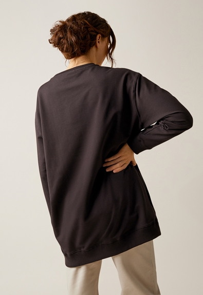 Oversized Umstandssweatshirt  mit Stillfunktion - Schwarz - XL/XXL (2) - Umstandsshirt / Stillshirt 