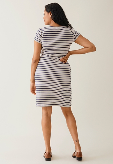 Striped nursing dress - Oatmeal/cobolt - XL (3) - Maternity dress / Nursing dress