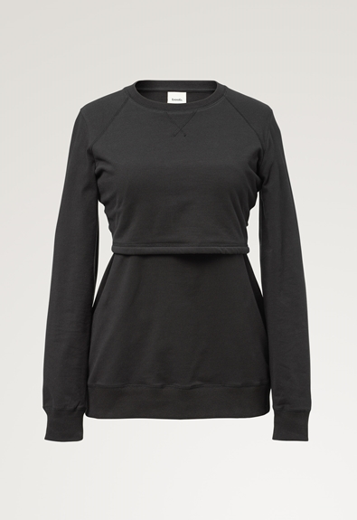 Fleece lined maternity sweatshirt with nursing access - Almost black - XXL (4) - Maternity top / Nursing top