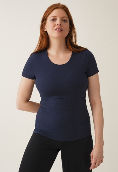 Organic cotton short sleeve nursing top - Midnight blue - XL (1) - Maternity top / Nursing top
