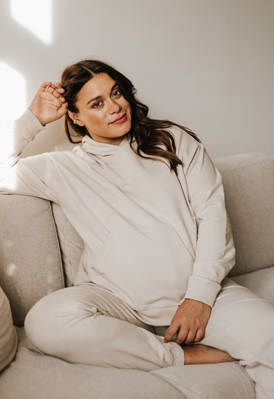 Maternity hoodie with nursing access - Putty - M (1) - Maternity top / Nursing top