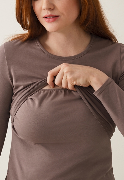 Organic cotton long sleeve nursing top - Dark taupe - XL (3) - Maternity top / Nursing top