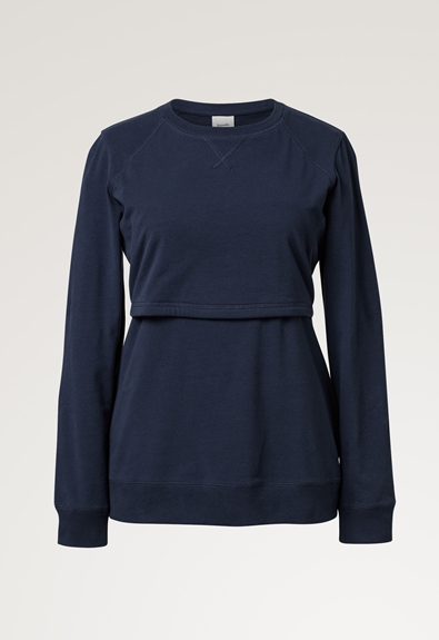 Fleece lined maternity sweatshirt with nursing access - Navy - XXL (5) - Maternity top / Nursing top