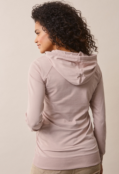 Fleece lined maternity hoodie with nursing access - Pebble - XS (4) - Maternity top / Nursing top