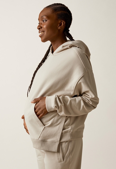 Maternity hoodie with nursing access - Putty - S (2) - Maternity top / Nursing top