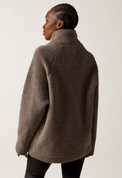 Wool pile sweater -  Brown grey melange - S/M (3) - Maternity top / Nursing top