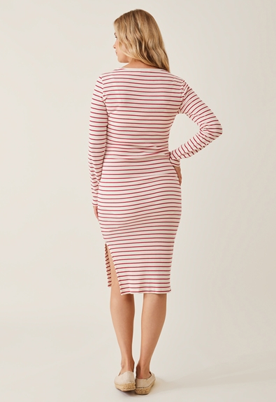 Ribbed maternity dress - White/red striped - XXL (2) - Maternity dress / Nursing dress