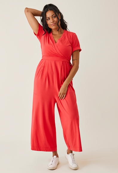 Maternity jumpsuit with nursing access - Hibiscus red - XS (1) - Jumpsuits