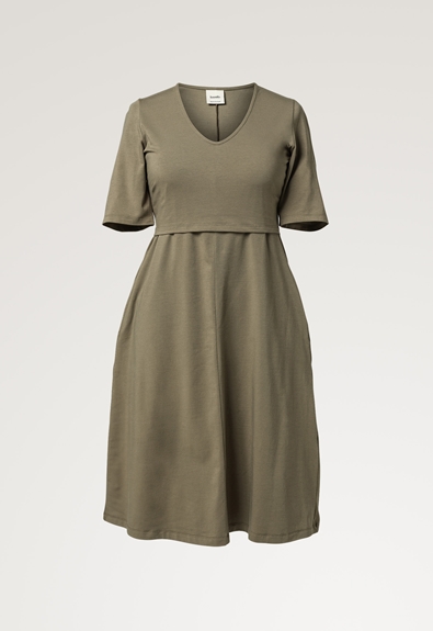 A shaped nursing dress short sleeve - Green khaki - XS (5) - Maternity dress / Nursing dress