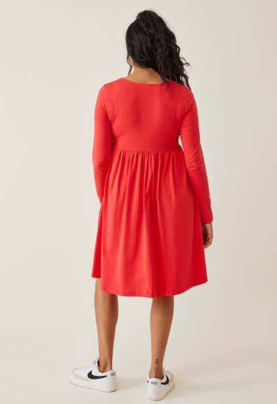 Maternity babydoll dress - Hibiscus red - S (2) - Maternity dress / Nursing dress