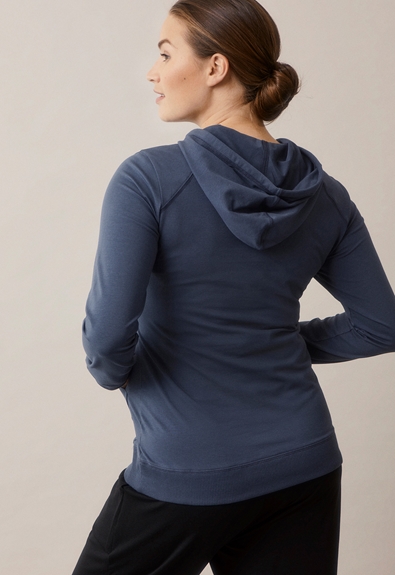 Fleece lined maternity hoodie with nursing access - Thunder blue - XS (3) - Maternity top / Nursing top