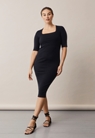 Ribbed maternity dress with 3/4 sleeves - Black - M - small (2) 