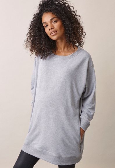 Soft oversized nursing sweater - Grey melange - M (1) - Maternity top / Nursing top