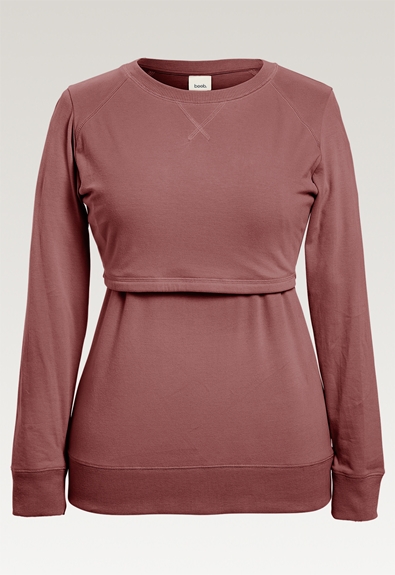 Fleece lined maternity sweatshirt with nursing access - Dark mauve - L (5) - Maternity top / Nursing top