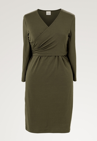 Maternity wrap dress - Green olive - S (6) - Maternity dress / Nursing dress