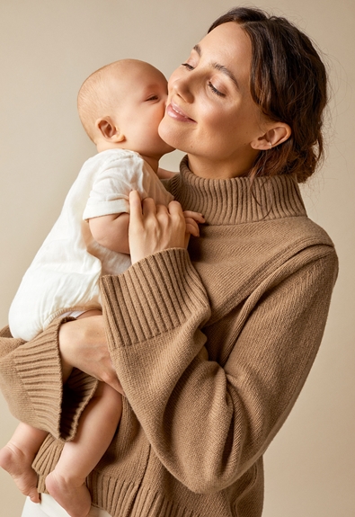 Maternity wool sweater with nursing access - Camel - S/M (1) - Maternity top / Nursing top