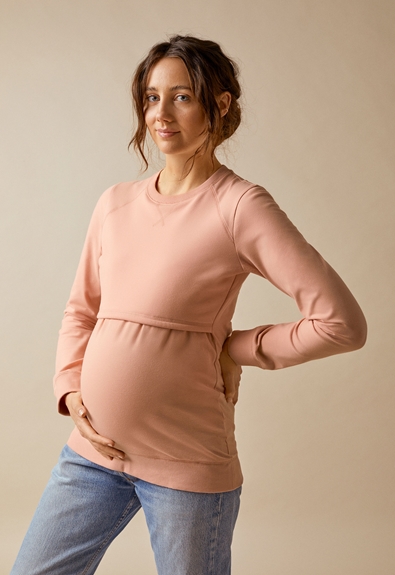 Fleece lined maternity sweatshirt with nursing access - Papaya - XXL (2) - Maternity top / Nursing top