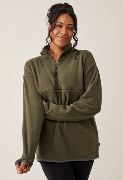 Fleece sweater with nursing access - Green olive - S/M (2) - Nursing wear