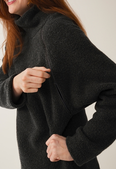 Fleecepullover Wolle - Almost black - L/XL (4) - Umstandsshirt / Stillshirt 