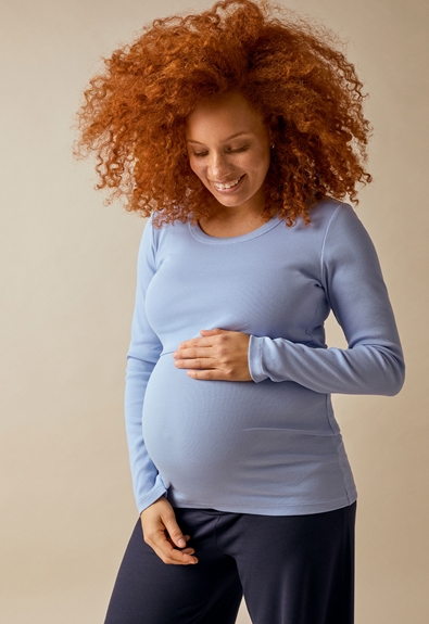 Ribbad gravidtröja med amningsfunktion - Nile blue - S (1) - Gravidtopp / Amningstopp