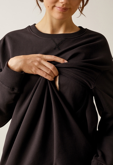Maternity sweatshirt with nursing access - Black - XL/XXL (3) - Maternity top / Nursing top