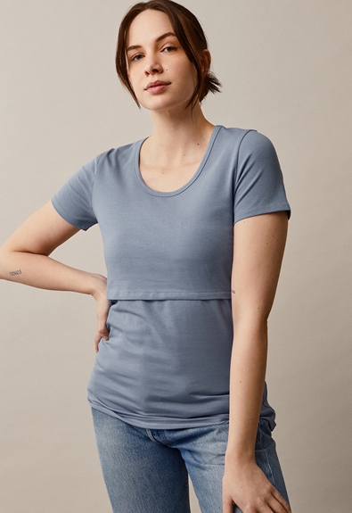 Classic short-sleeved top - Blue ash - L (1) - Maternity top / Nursing top