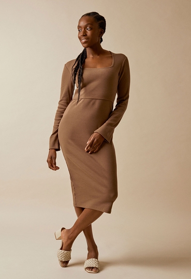 Ribbed maternity dress with nursing access - Hazelnut - L (3) - Maternity dress / Nursing dress