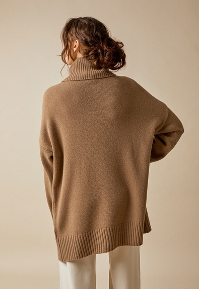 Oversized wool sweater with nursing access - Camel - L/XL (5) - Maternity top / Nursing top