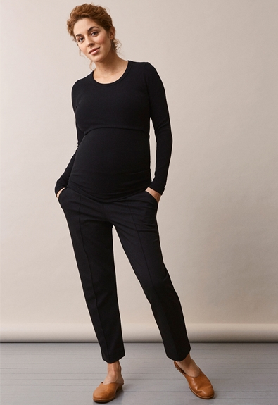 Ribbed maternity top with nursing access - Black - S (2) - Maternity top / Nursing top