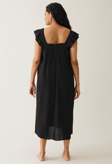 Boho maternity dress with smocking - Almost black - L/XL (3) - Maternity dress / Nursing dress