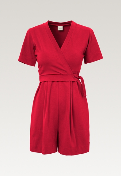 Maternity playsuit with nursing access - French red - S (9) - Jumpsuits