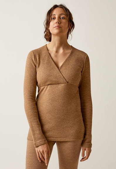 Gerippter Stillpullover Merinowolle - Brown melange - XL (3) - Umstandsshirt / Stillshirt 