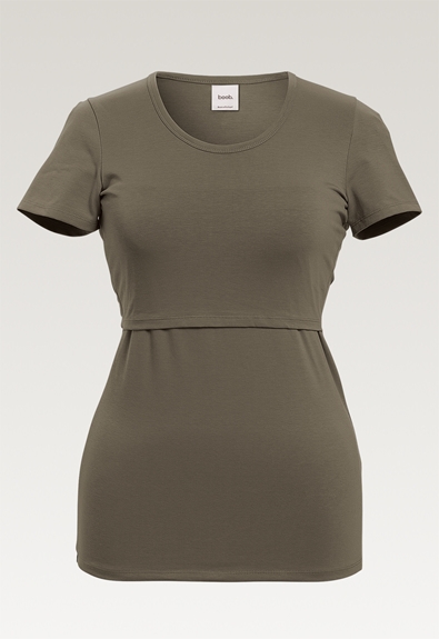 Classic short-sleeved top - Green khaki - XXL (6) - Maternity top / Nursing top