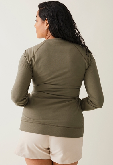Fleece lined maternity sweatshirt with nursing access - Green khaki - L (2) - Maternity top / Nursing top