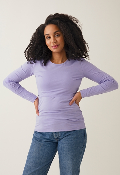Organic cotton long sleeve nursing top - Lilac - XL (2) - Maternity top / Nursing top