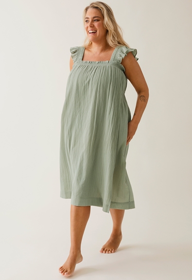 Boho maternity dress with smocking - Green tea - S/M (3) - Maternity dress / Nursing dress
