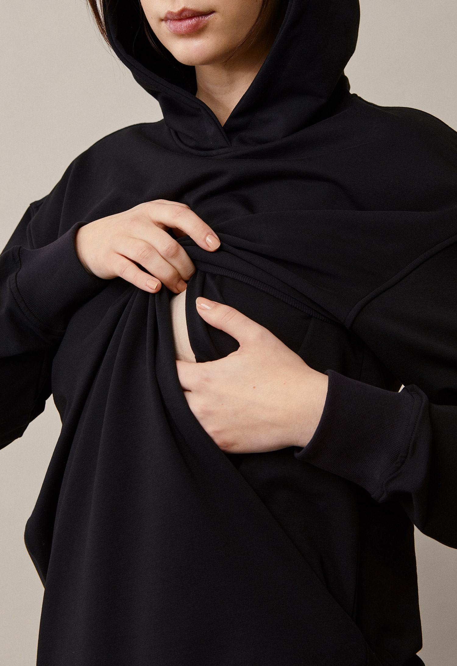 Oversized maternity hoodie with nursing access - Black product