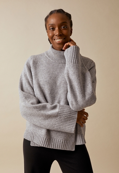 Maternity wool sweater with nursing access - Grey melange - S/M (2) - Maternity top / Nursing top