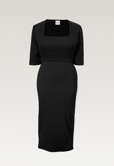 Signe square neck dress - Black - XL (6) - Maternity dress / Nursing dress