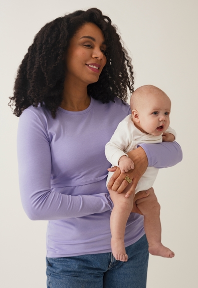 Organic cotton long sleeve nursing top - Lilac - L (1) - Maternity top / Nursing top