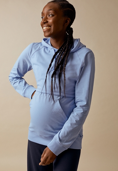 Fleece lined maternity hoodie with nursing access - Nile blue - S (3) - Maternity top / Nursing top