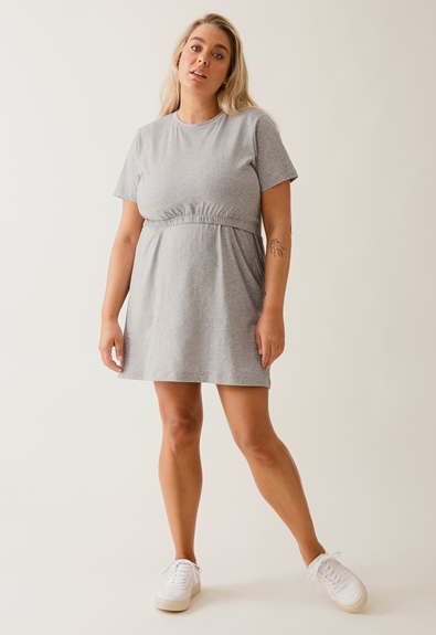 Jersey maternity dress with nursing access - Grey melange - M (1) - Maternity dress / Nursing dress