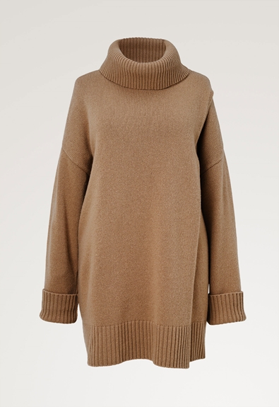 Oversized wool sweater with nursing access - Camel - S/M (6) - Maternity top / Nursing top