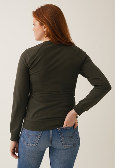 Fleece lined maternity sweatshirt with nursing access - Moss green - XL (3) - Maternity top / Nursing top