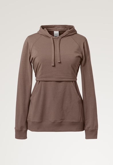 Fleece lined maternity hoodie with nursing access - Dark taupe - XL (5) - Maternity top / Nursing top