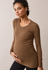 Ribbed maternity top with nursing access - Hazelnut - M - small (1) 