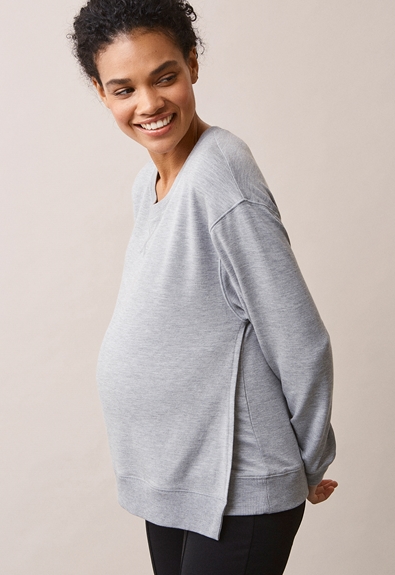 Soft nursing sweater - Grey melange - M (2) - Maternity top / Nursing top