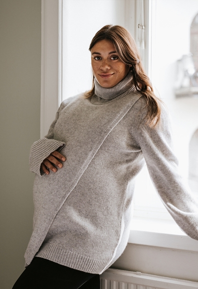 Knitted nursing tunic - Light grey melange - L (1) - Maternity top / Nursing top