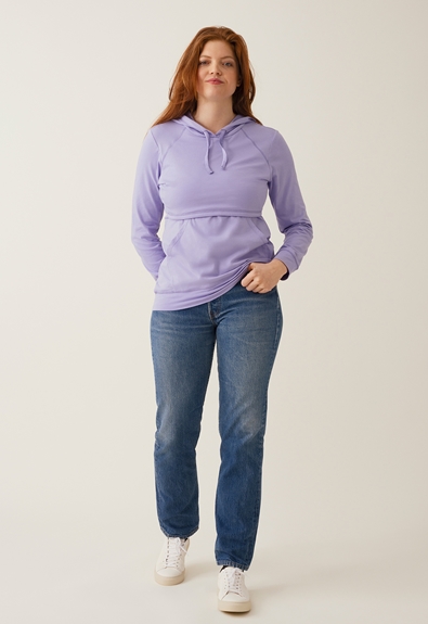 Fleece lined maternity hoodie with nursing access - Lilac - L (2) - Maternity top / Nursing top